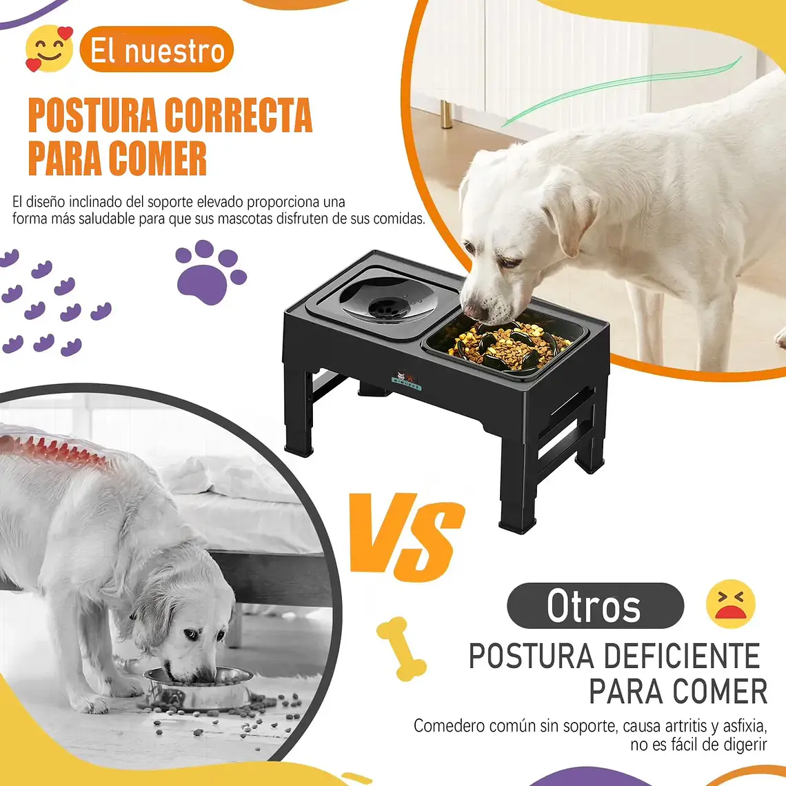 Comedero Bebedero Elevado Regulable 2en1 Perros Gatos Platos 2