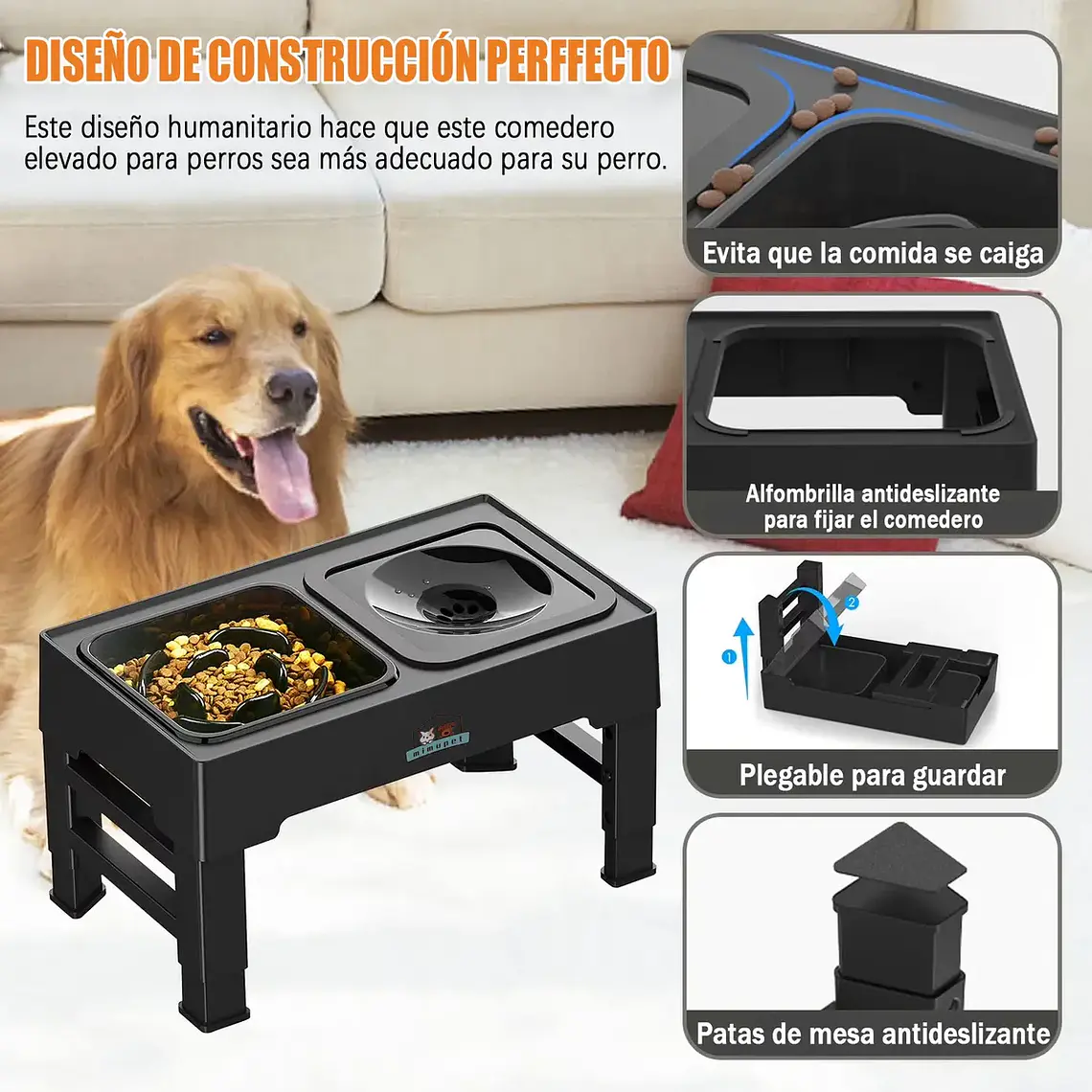 Comedero Bebedero Elevado Regulable 2en1 Perros Gatos Platos 5