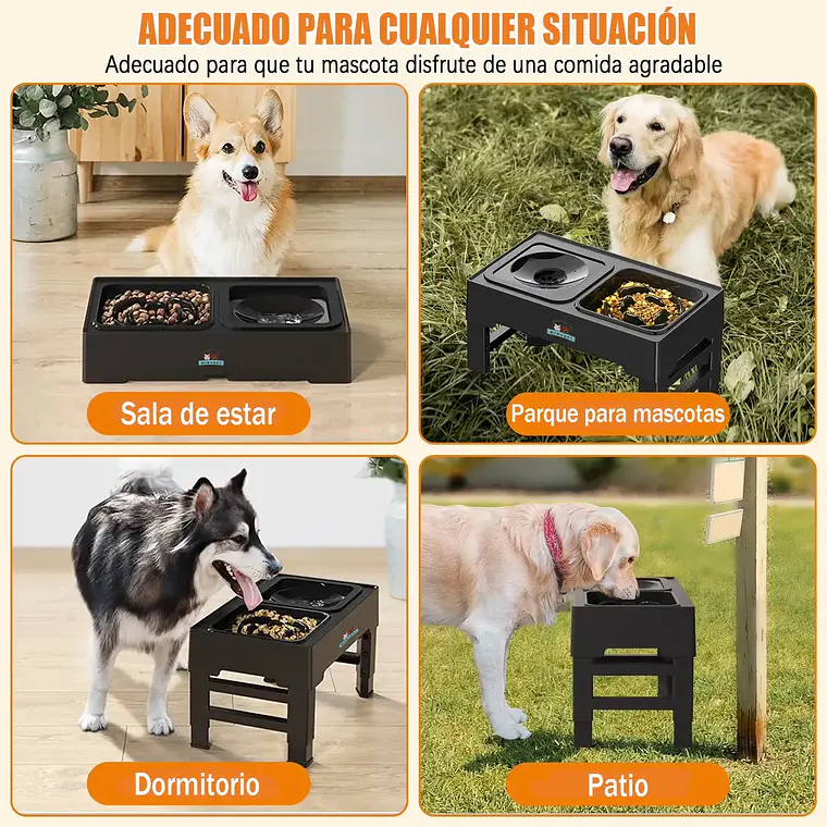 Comedero Bebedero Elevado Regulable 2en1 Perros Gatos Platos 7