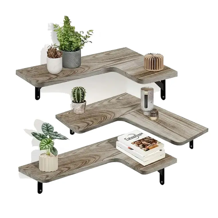 Set 3 Repisas Flotantes Esquineras De Madera Diseño Nordico 1