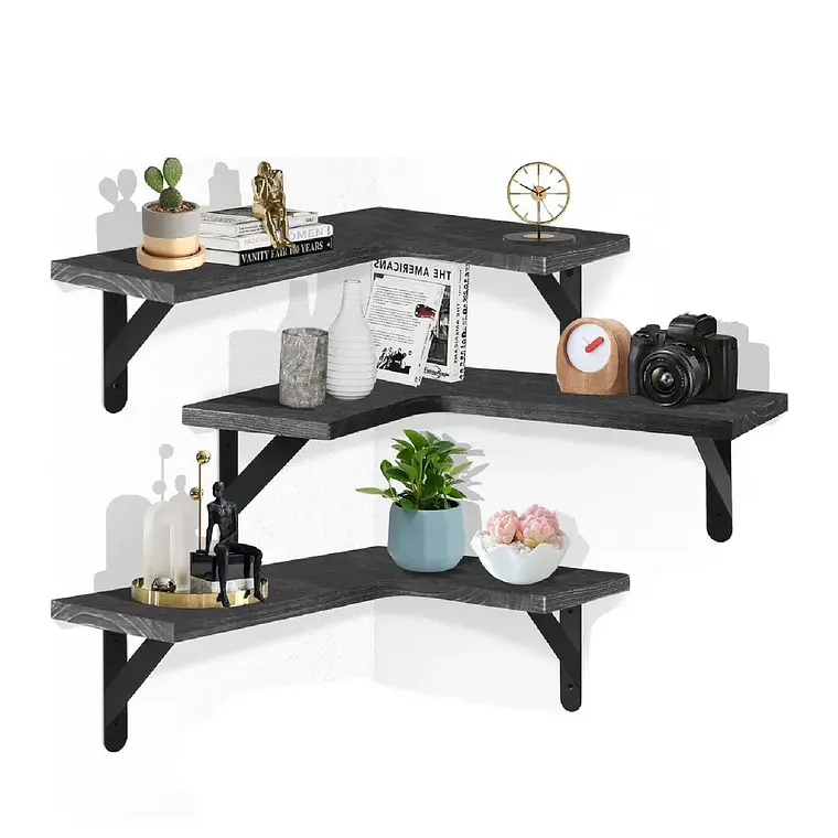 Set 3 Repisas Flotantes Esquineras De Madera Diseño Nordico 2