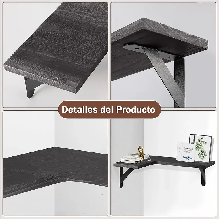 Set 3 Repisas Flotantes Esquineras De Madera Diseño Nordico 4