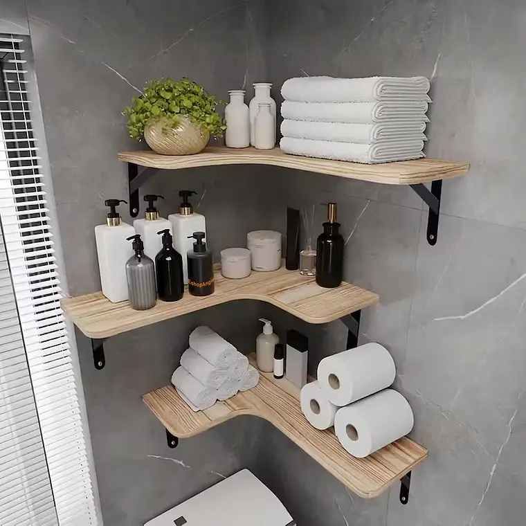 Set 3 Repisas Flotantes Esquineras De Madera Diseño Nordico 7