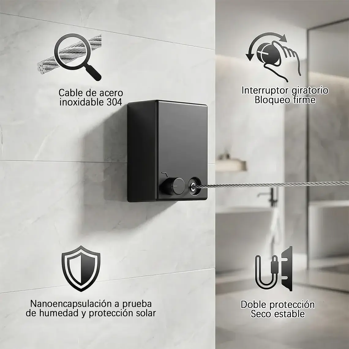 Tendedero Retráctil De Pared Colgador Para Ropa 4.2m 2