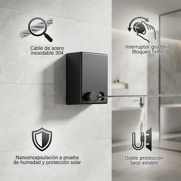 Tendedero Retráctil De Pared Colgador Para Ropa 4.2m 2