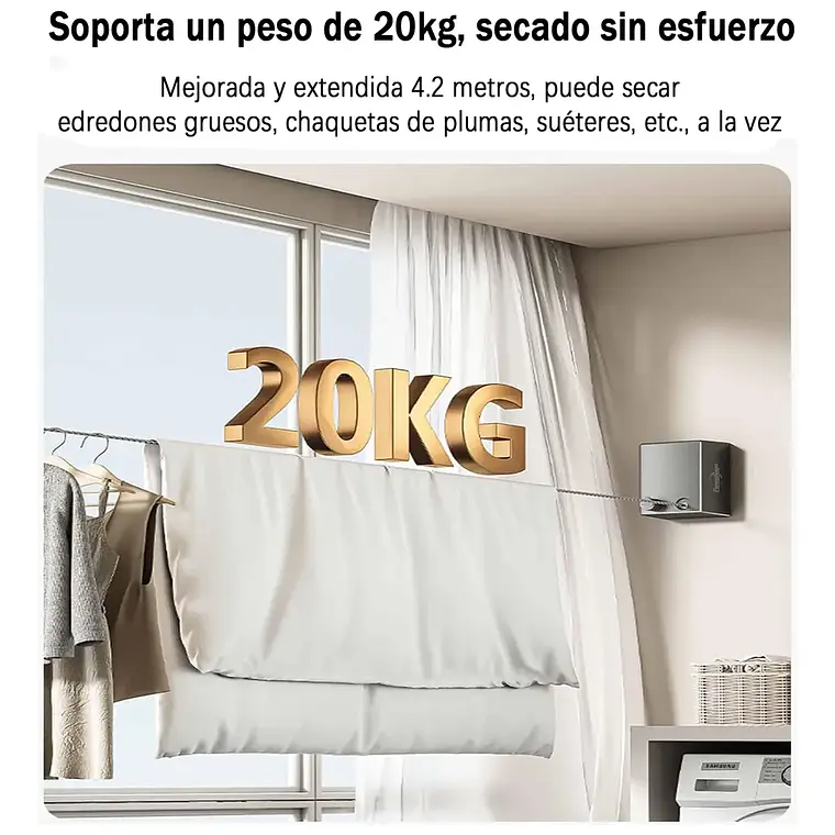 Tendedero Retráctil De Pared Colgador Para Ropa 4.2m 4