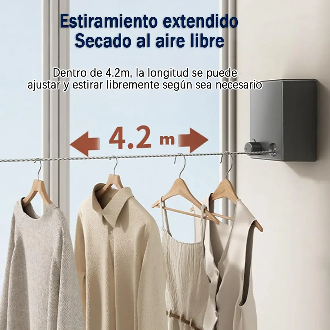 Tendedero Retráctil De Pared Colgador Para Ropa 4.2m 5