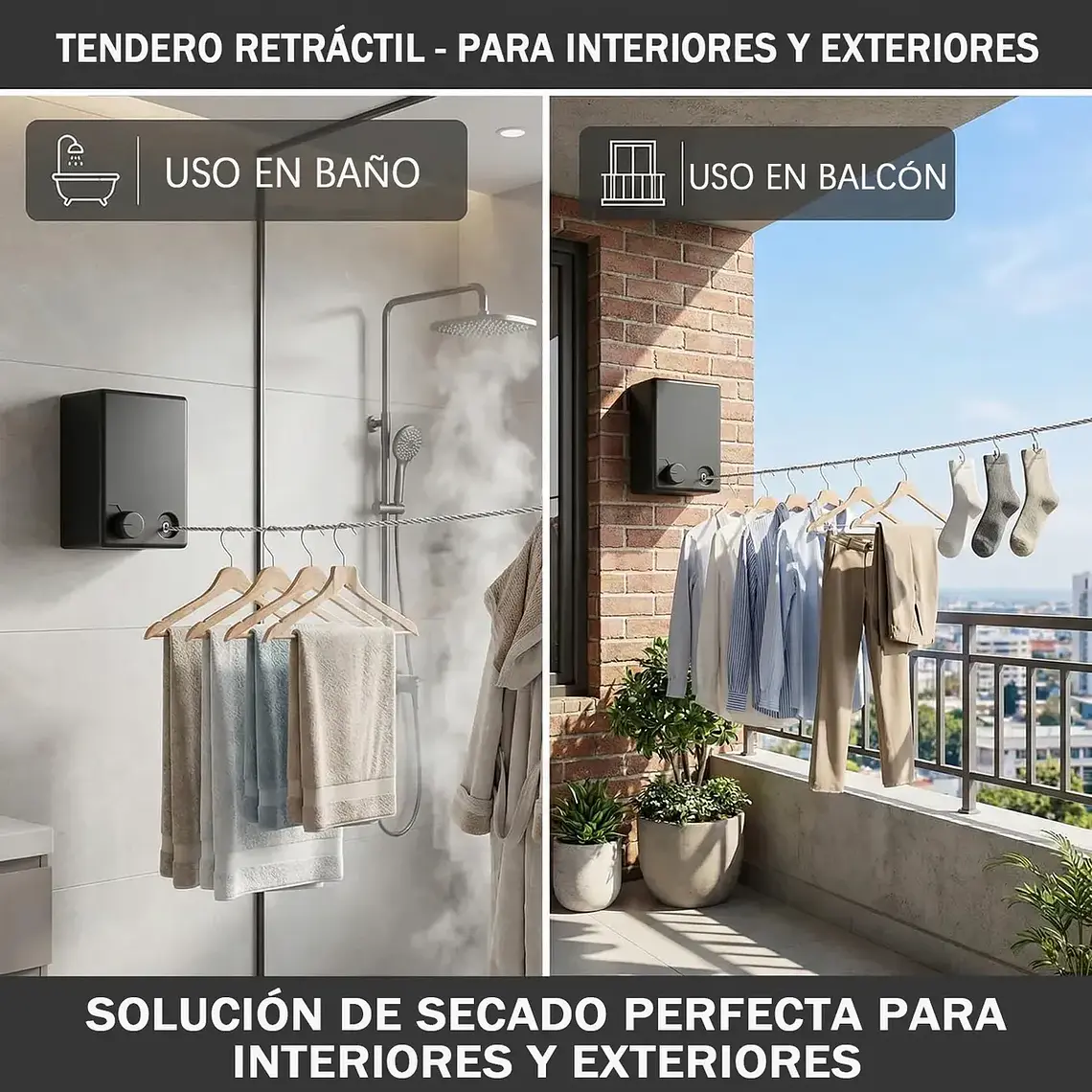 Tendedero Retráctil De Pared Colgador Para Ropa 4.2m 6