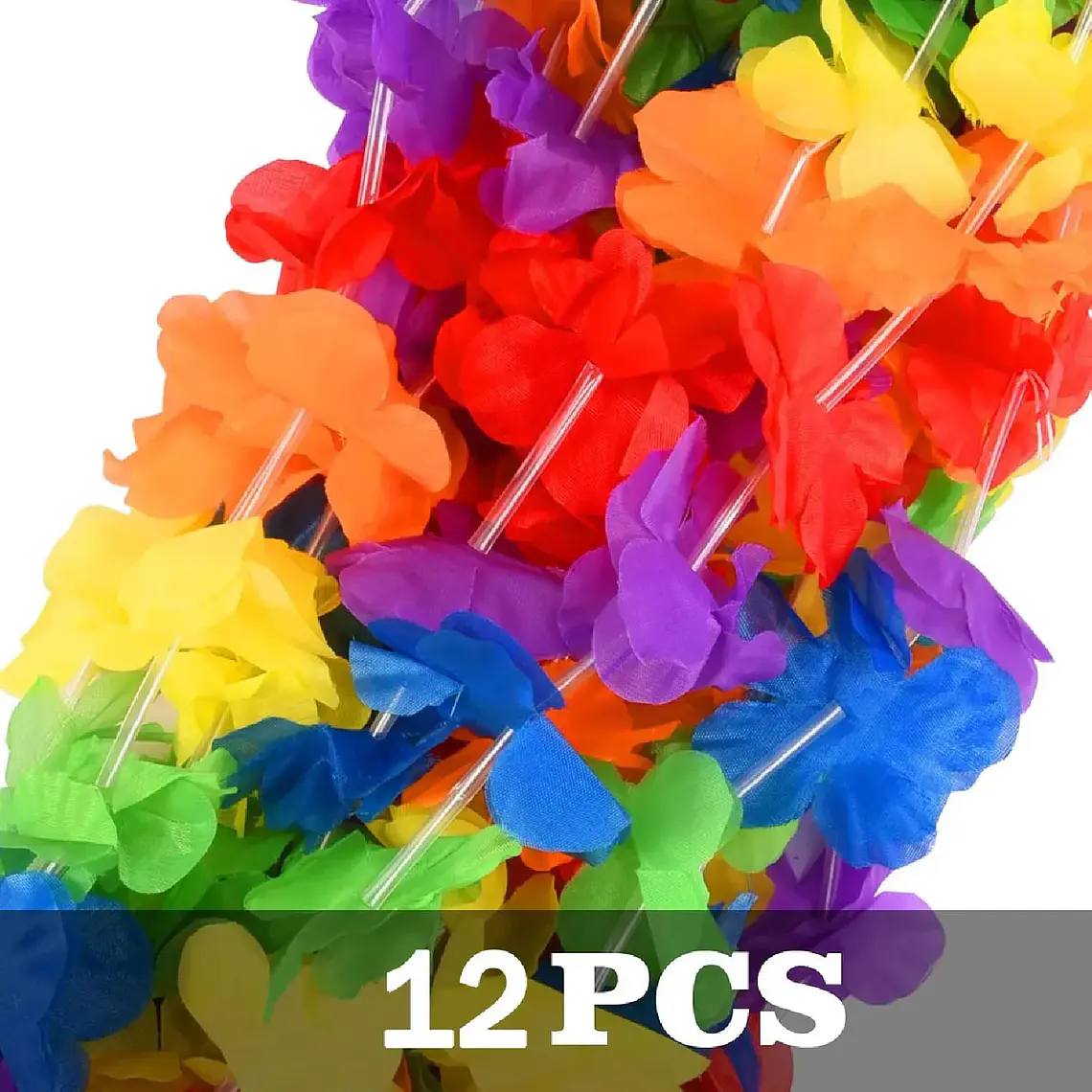 Set 12 Collar Hawaiano Flores Multicolor Cotillon Fiesta 2