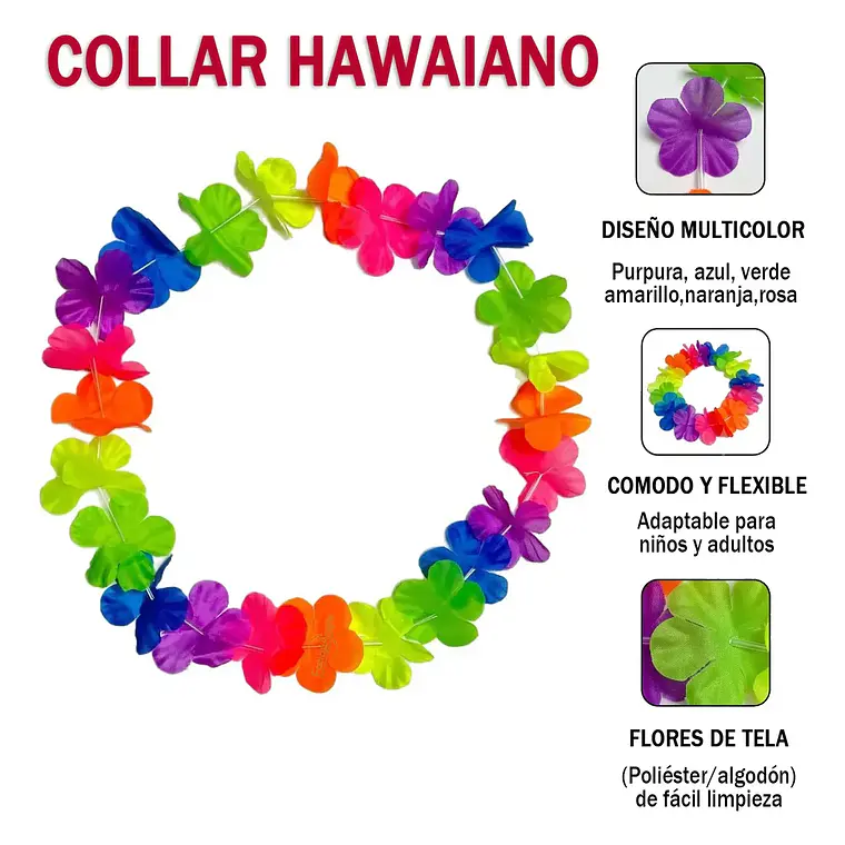 Set 12 Collar Hawaiano Flores Multicolor Cotillon Fiesta 3