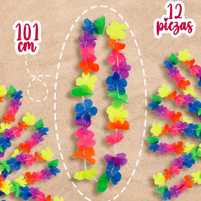 Set 12 Collar Hawaiano Flores Multicolor Cotillon Fiesta 6