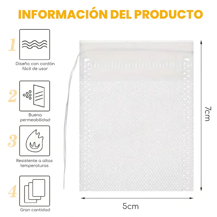 100 Bolsitas Bolsas Té Vacías Infusion Hierba Tela No Tejida 6
