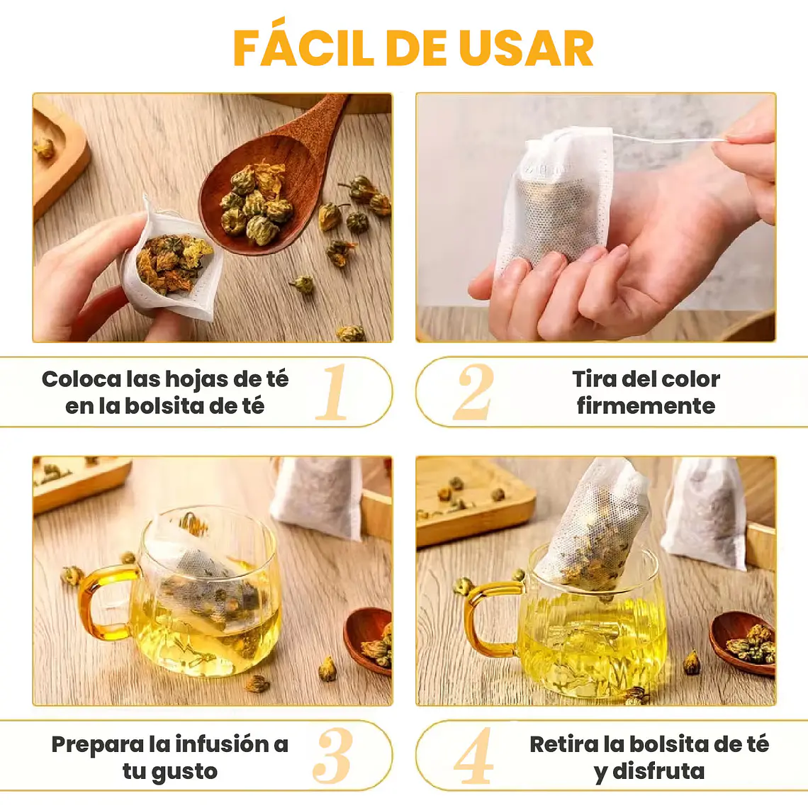 100 Bolsitas Bolsas Té Vacías Infusion Hierba Tela No Tejida 5