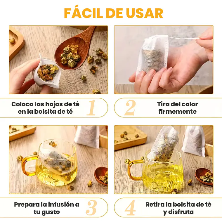 100 Bolsitas Bolsas Té Vacías Infusion Hierba Tela No Tejida 5