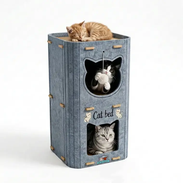Casa Para Gatos 3 Pisos De Fieltro Cama Cueva Cerrada 1