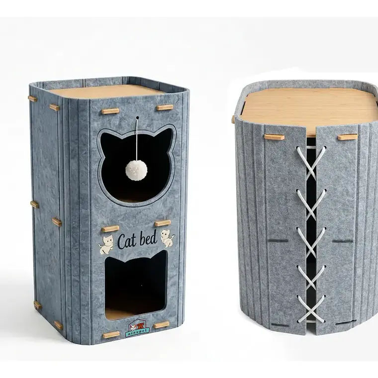 Casa Para Gatos 3 Pisos De Fieltro Cama Cueva Cerrada 2