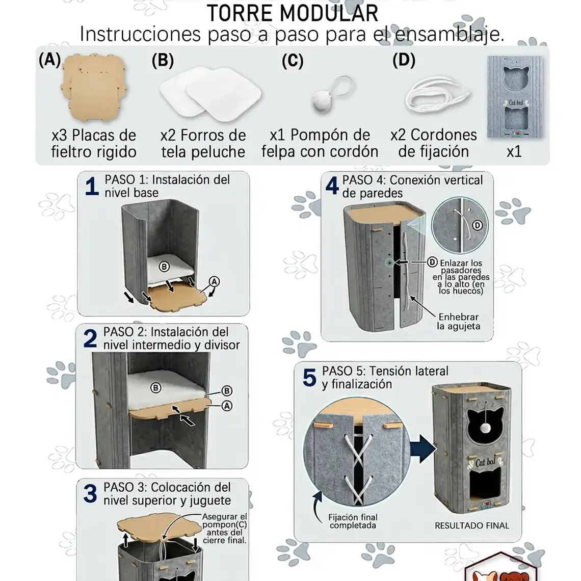 Casa Para Gatos 3 Pisos De Fieltro Cama Cueva Cerrada 3