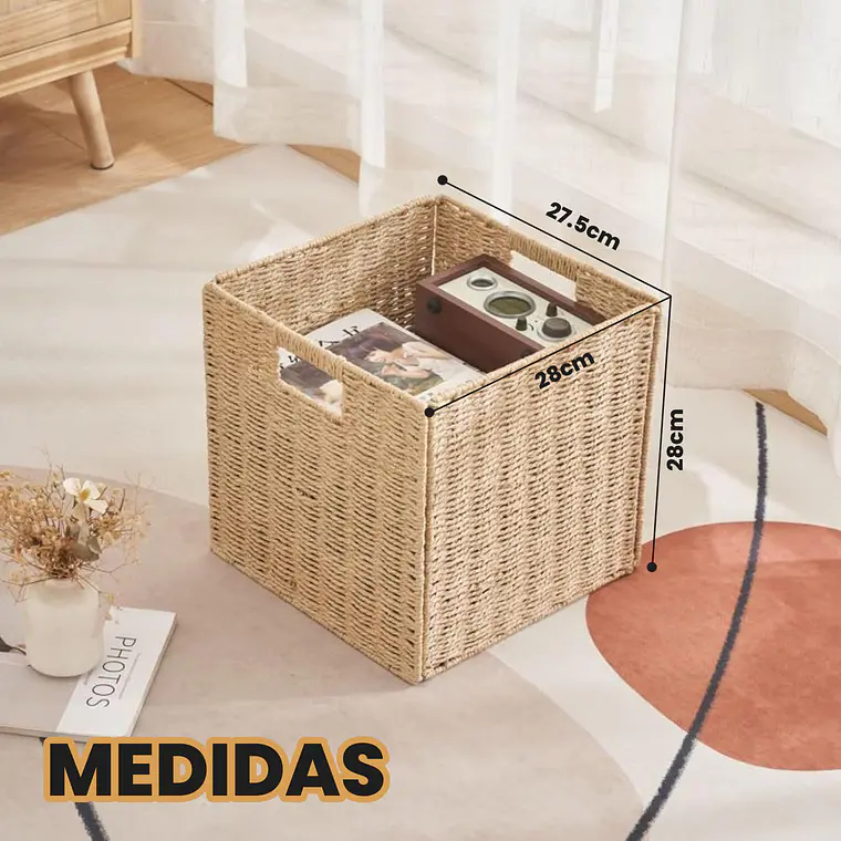 Cesta Canasto Organizador Decorativo De Mimbre Plegable 6