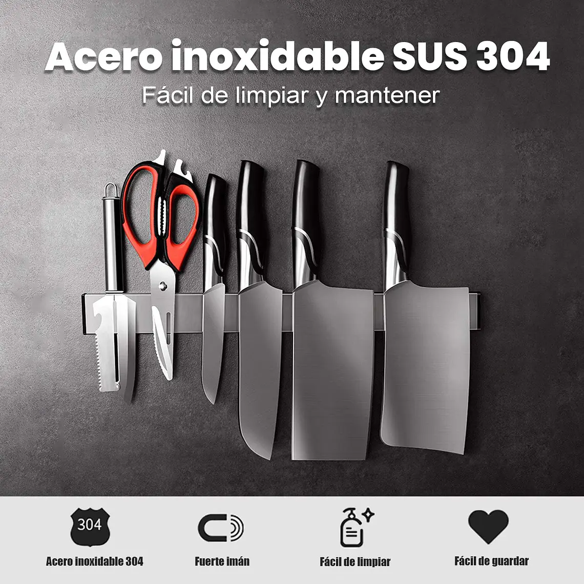 Barra Magnética Para Cuchillos Acero Inoxidable 50cm 2
