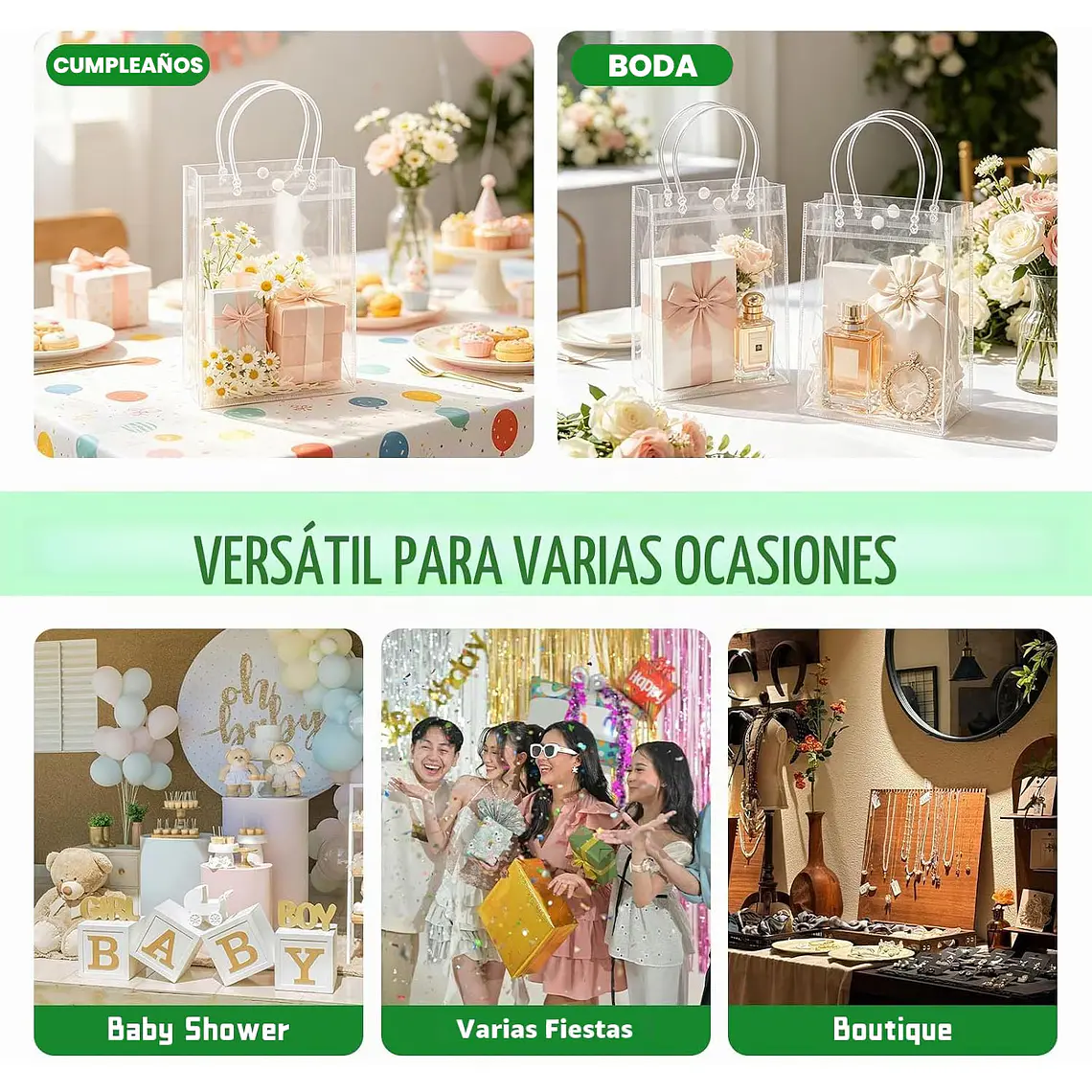 20 Bolsa Regalo Con Asa Transparente Reutilizable Decoración 4