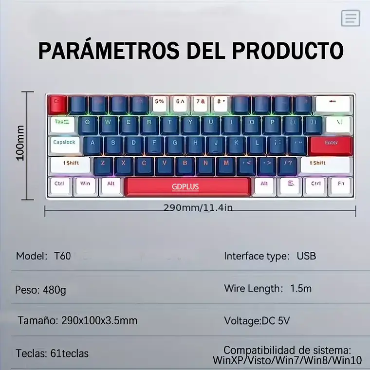 Teclado Mecanico Gamer 60% Rgb Español Hot-swap T60 Usb-c 7