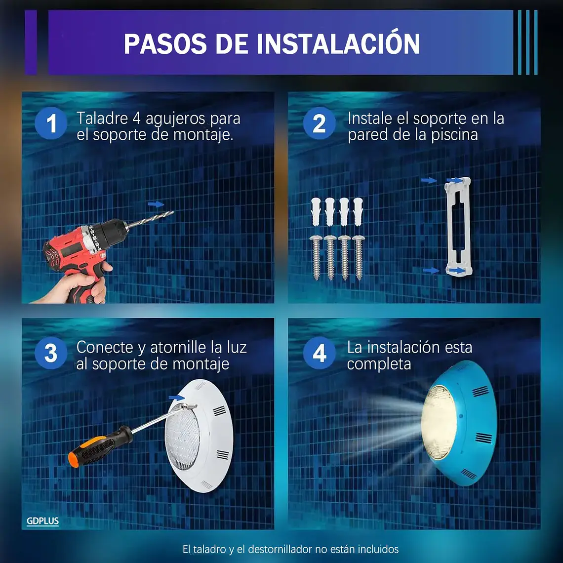 Foco Led Piscina Subacuatico 18w Luz Calida Sobreponer 6