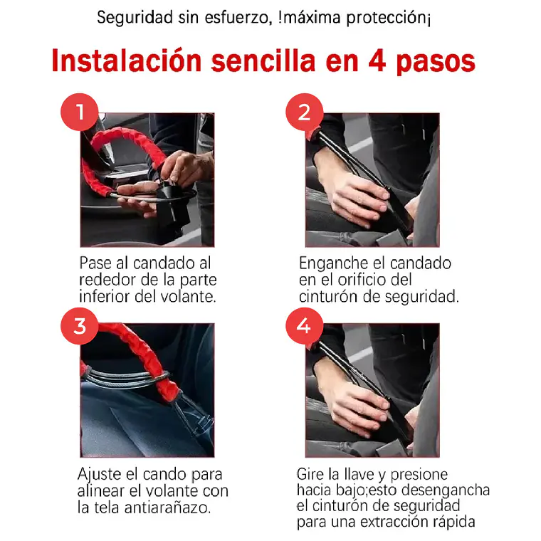 Bloqueo Traba Volante A Cinturón De Seguridad Universal 5