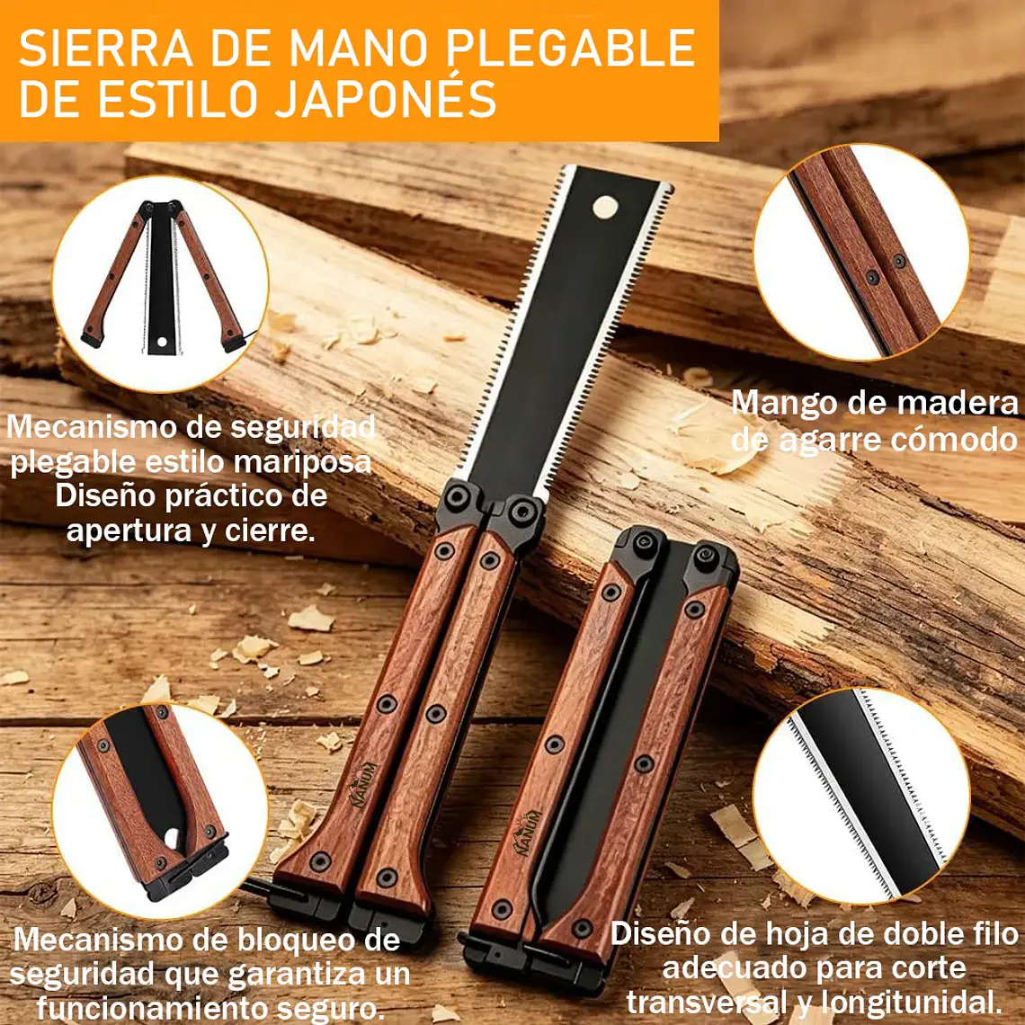 Serrucho Sierra Japones Plegable Doble Filo Tipo Mariposa 3