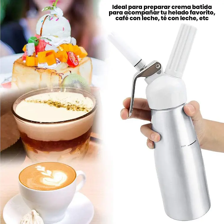 Dispensador De Crema Batida Para Cocina 500 Ml Con Boquillas 2