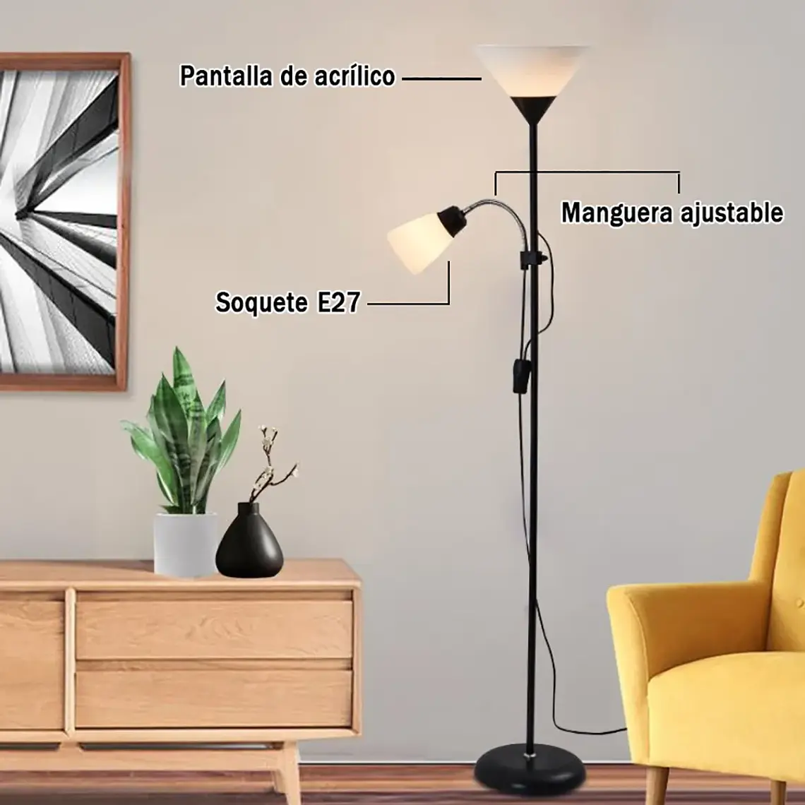 Lampara De Pie Doble Luz Lectura Y Ambiente Flexible Living 5