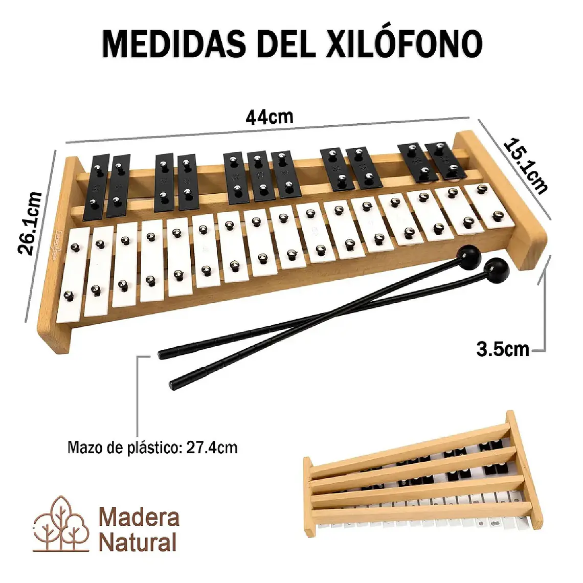Xilofono 27 Notas Base Madera Y Metal Metalofono Educativo 6