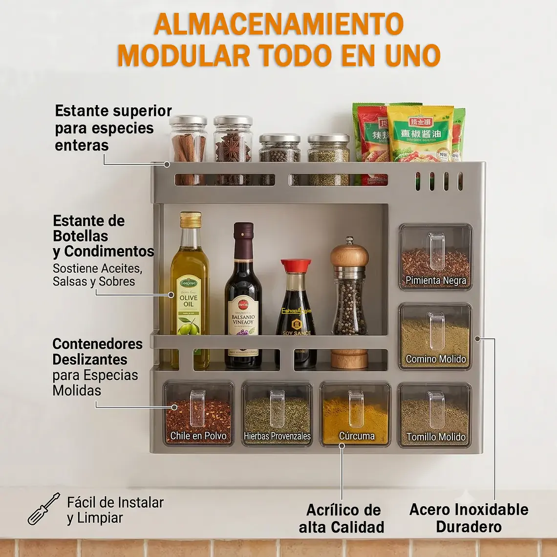 Organizador De Cocina Especias Condimentero Modular Flotante 2