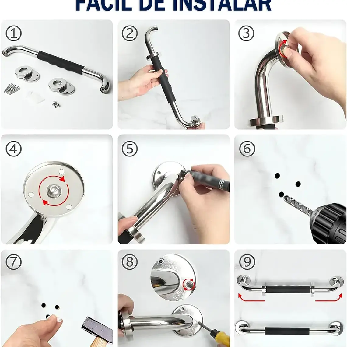 2 Barras Agarradera De Seguridad Baño Acero Inoxidable 50cm 5