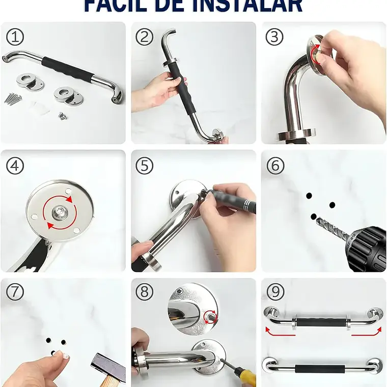 2 Barras Agarradera De Seguridad Baño Acero Inoxidable 50cm 5