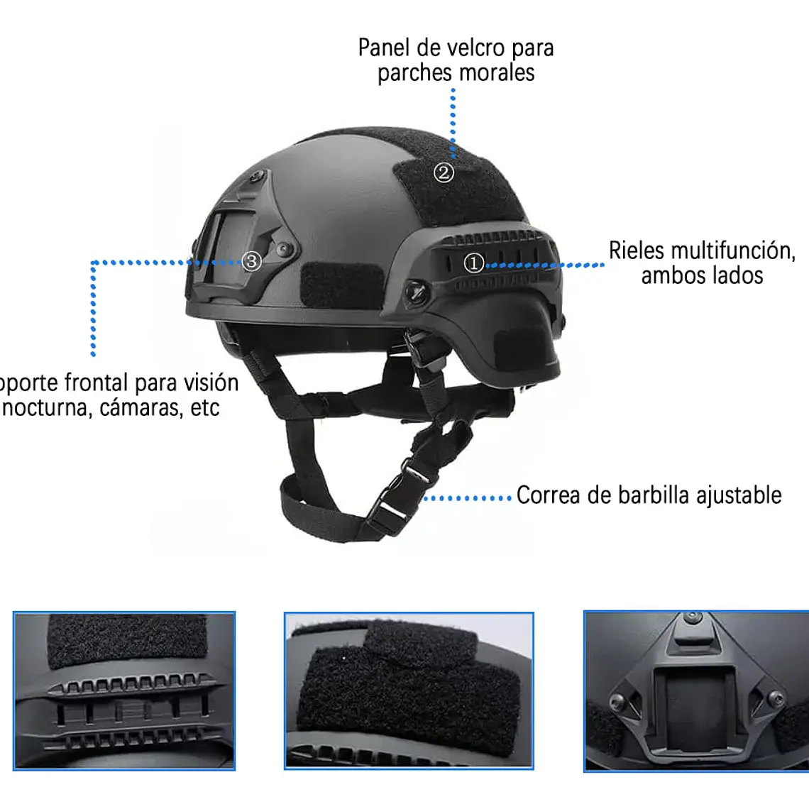 Casco Tactico Airsoft Paintball Militar Con Rieles Velcro 3