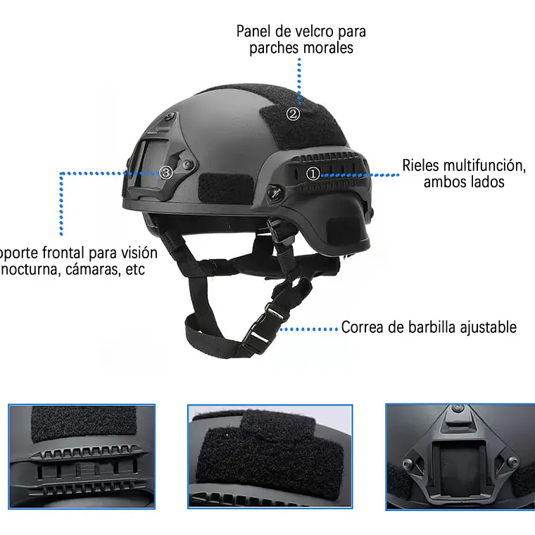 Casco Tactico Airsoft Paintball Militar Con Rieles Velcro 3