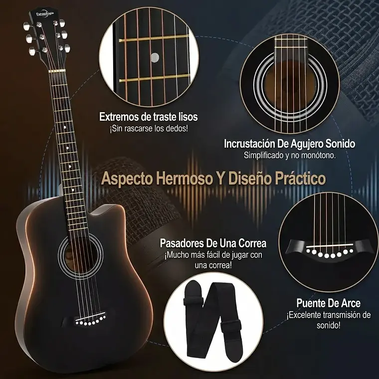 Guitarra Acustica 38 Pulgadas Kit Completo Funda Accesorios 5