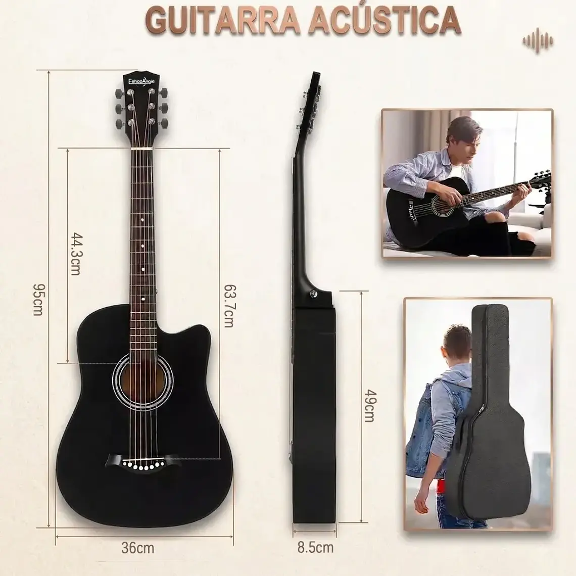 Guitarra Acustica 38 Pulgadas Kit Completo Funda Accesorios 6
