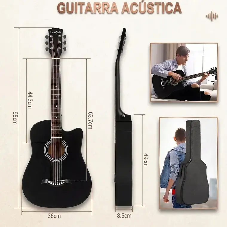 Guitarra Acustica 38 Pulgadas Kit Completo Funda Accesorios 6