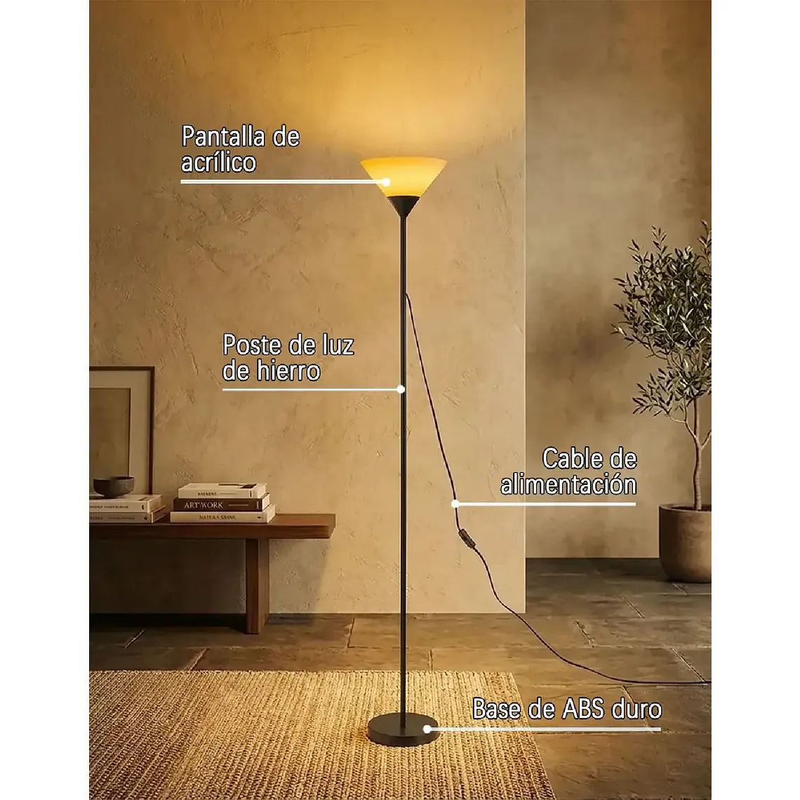 Lampara De Pie Lectura Moderna Luz Calida Living Dormitorio 3