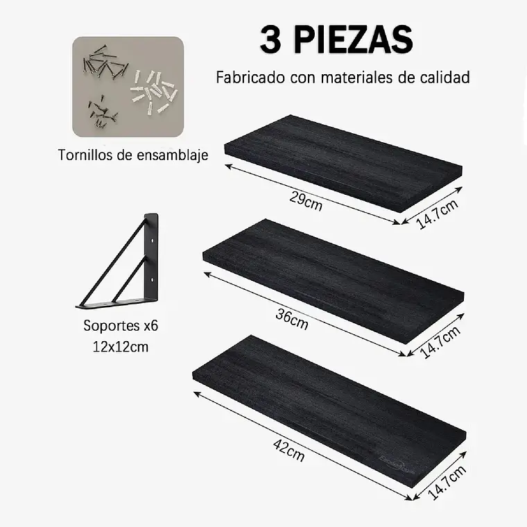 X3 Repisas Flotantes De Pared Decorativas Estantes De Madera 7