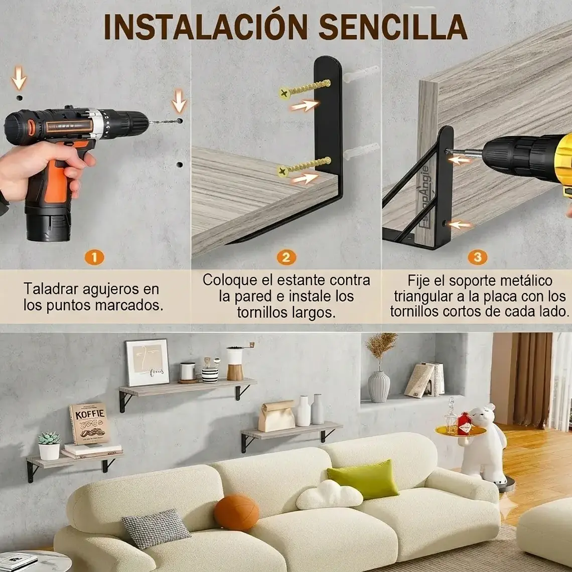 X3 Repisas Flotantes De Pared Decorativas Estantes De Madera 5