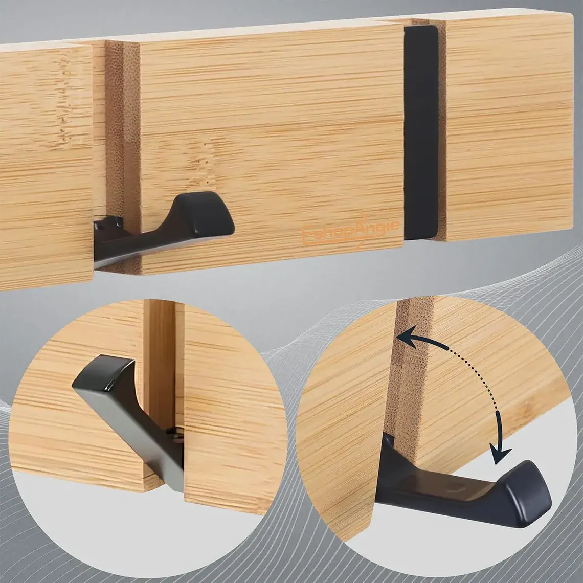 Perchero De Pared Madera Bambu 5 Ganchos Plegables Retractil 2