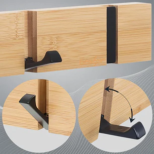 Perchero De Pared Madera Bambu 5 Ganchos Plegables Retractil