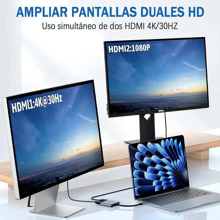 Hub Adaptador Usb-c 4 En 1 Splitter Doble Hdmi 4k Usb 3.0 3