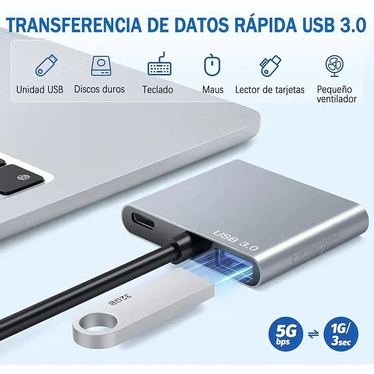 Hub Adaptador Usb-c 4 En 1 Splitter Doble Hdmi 4k Usb 3.0 4
