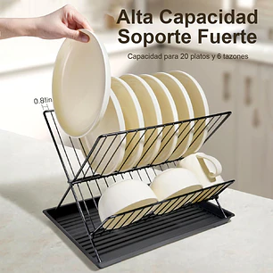 Secaplatos Metálico Plegable 2 Niveles Con Bandeja