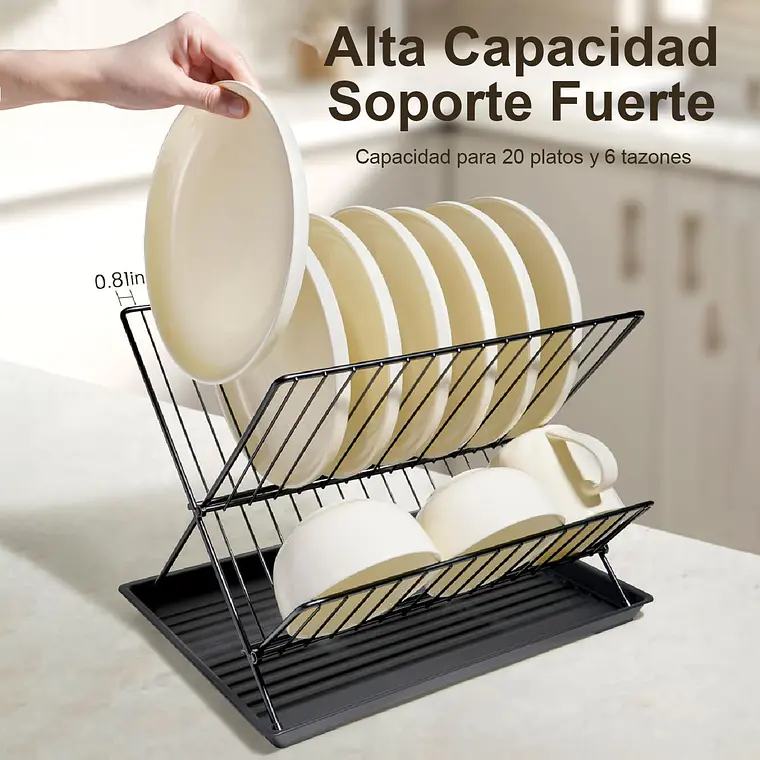 Secaplatos Metálico Plegable 2 Niveles Con Bandeja 2