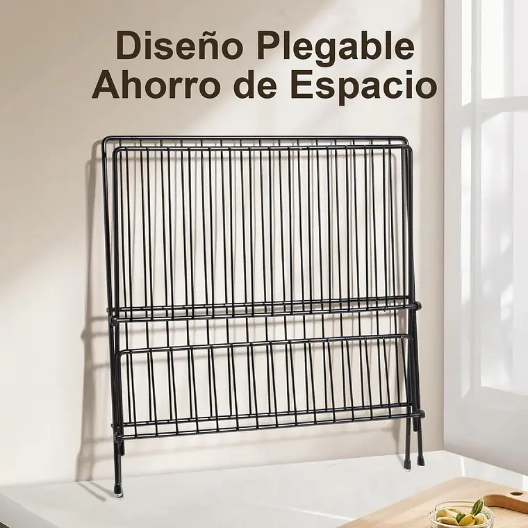 Secaplatos Metálico Plegable 2 Niveles Con Bandeja 3
