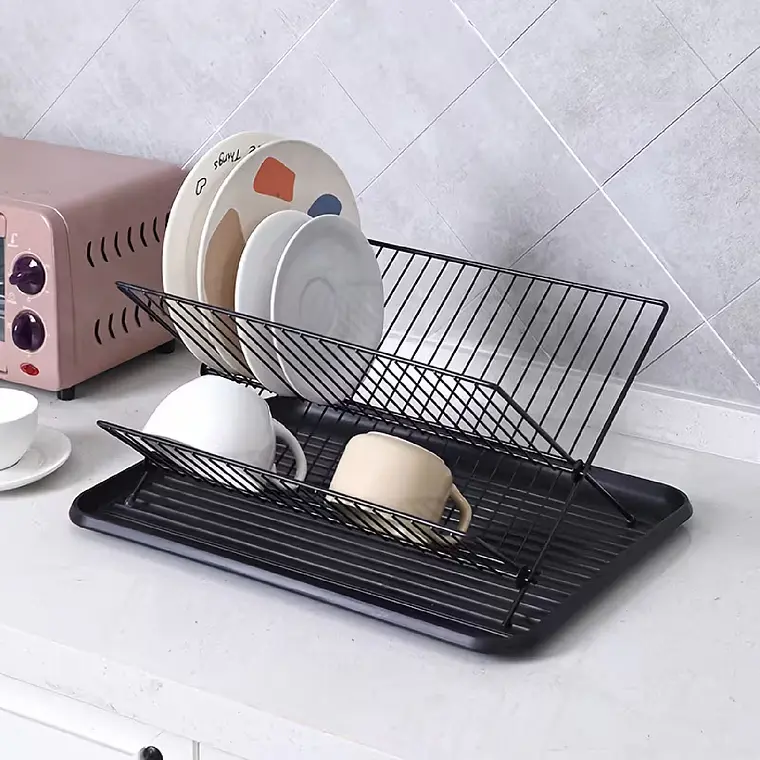 Secaplatos Metálico Plegable 2 Niveles Con Bandeja 4